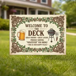 Welcome to the Deck Beer Mug BBQ Grill - Outdoor Gatherings Yard Sign