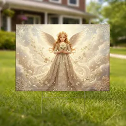 Serene Angel Child White Wings Ivory Rose Floral Fantasy Celestial Glow - Home Decor Gift Yard Sign
