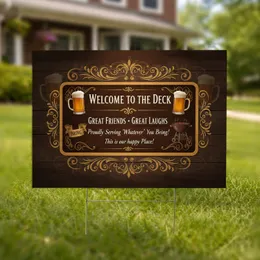 Rustic Wood Welcome Deck Beer Mug BBQ Grill Plaque Scrollwork - Outdoor Living Decor Yard Sign