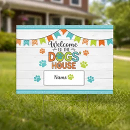 Custom Name Welcome Dogs' House Paw Prints Bunting - Dog Lover Home Decor Gift Yard Sign