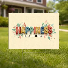 Happiness Is A Choice Distressed Block Letters Botanical - Motivational Home Decor Gift Yard Sign