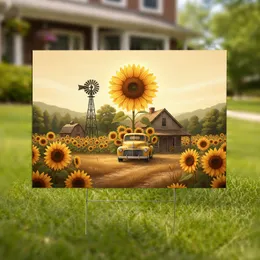 Rustic Farmhouse Vintage Truck Sunflowers Windmill Barn Scene - Farmhouse Decor Gift Yard Sign