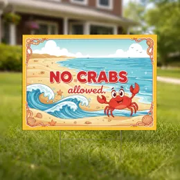 No Crabs Allowed Red Cartoon Crab Beach Ocean Scene - Outdoor Home Decor Display Sign Yard Sign