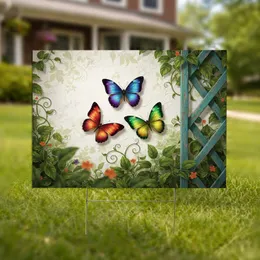 Three Butterflies Garden Foliage Outdoor Accent Decor for Butterfly Lover Yard Sign