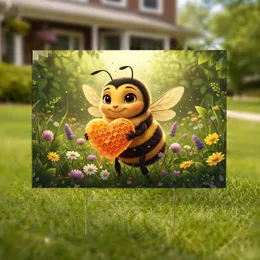 Cartoon Bee Heart Honeycomb Wildflower Meadow - Nature Lover Outdoor Decor Gift Yard Sign