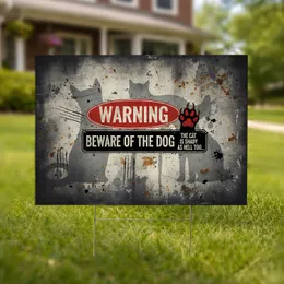 Red Warning Sign Beware Dog Black Cat Paw Ghostly Animals Property Safety Decor Pet Lover Humor Gift Yard Sign