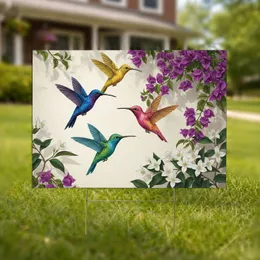 Iridescent Hummingbirds Bougainvillea Jasmine Floral Garden Decor Gift Yard Sign