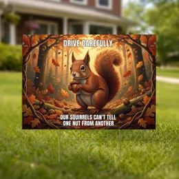Eastern Grey Squirrel Acorn Autumn Leaves Drive Carefully - Garden Wildlife Awareness Gift Yard Sign
