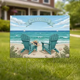Welcome Adirondack Chairs Ocean Beach Scene - Home Decor Gift Yard Sign