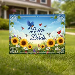 Listen to the Birds Bluebird Wildflower Meadow - Garden Decor Gift for Bird Lovers Yard Sign