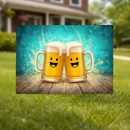 Smiley Face Beer Mugs Frothy Golden Beer - Outdoor Celebration Decor Gift for Beer Lover Yard Sign
