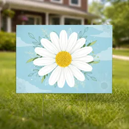 Elegant White Yellow Daisy Flower with Botanical Leaf - Everyday Garden Decor Yard Sign