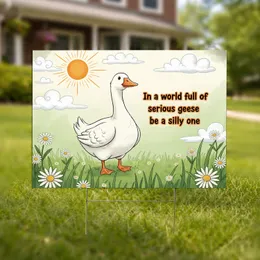 Plump White Cartoon Goose Daisy Meadow Field Quote - Home Decor Gift Yard Sign