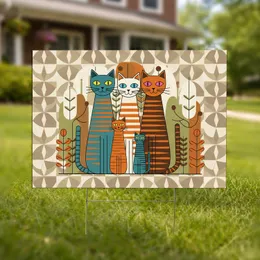 Five Slender Upright Cat Family Botanical Accents - Home Decor Gift for Cat Lover Yard Sign