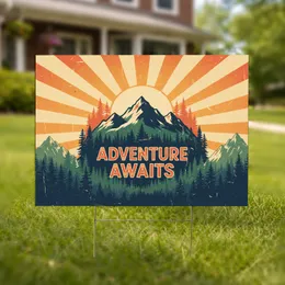 Snowy Mountain Pine Forest Adventure Awaits - Outdoor Home Decor for Travel Lovers Yard Sign