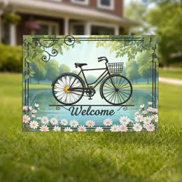 Vintage Bicycle Daisy Welcome Garden Lakeside Botanical - Outdoor Decor Gift Yard Sign