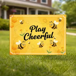 Play Cheerful Text Honeybees Wildflower Meadow - Outdoor Decor Gift for Bee Lovers Yard Sign