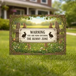 Rustic Bunny Zone Warning Plaque Garden Decor Gift for Rabbit Lover Yard Sign
