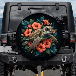 Baby Sea Turtle Teal Hibiscus Palm Dark Ocean Depths Wildlife Lover Gift Spare Tire Cover