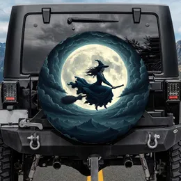 Majestic Witch Flying Broom Full Moon - Dark Fantasy Auto Accessory Spare Tire Cover