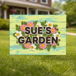 Custom Name GARDEN Pink Daisy Narcissus Bee Ladybug Wood Plank - Outdoor Garden Decor Gift Yard Sign
