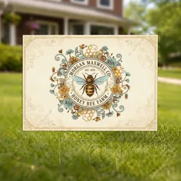 Honey Bee Farm Custom Name and Year Emblem Scrollwork - Farmhouse Decor Garden Gift for Bee Lovers Yard Sign