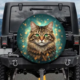 Majestic Brown Tabby Cat Portrait with Green Eyes - Cat Lover Gift Spare Tire Cover