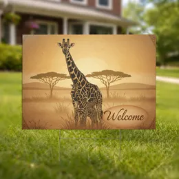 Mother Giraffe Calf Welcome Sign - African Savanna Wildlife Decor Gift Yard Sign