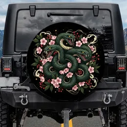 Snarling Snake Heads Intertwined Cherry Blossoms Red Berries - Wildlife Lover Auto Decor Gift Spare Tire Cover