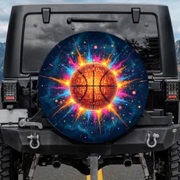 Glowing Basketball Electric Magenta Orange Splatter - Sports Fan Gift for Athletes Spare Tire Cover