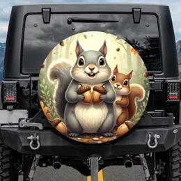 Fluffy Grey Brown Squirrels Nuts Autumn Leaves Wildlife Lover Gift for Squirrel Lovers Spare Tire Cover