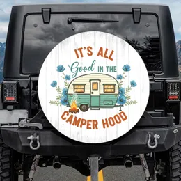 Vintage Camper Campfire Blue Flowers 'Camper Hood' - Outdoor Explorer Gift Spare Tire Cover