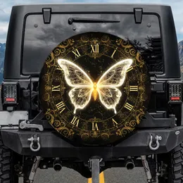 Luminous Butterfly Golden Roman Numerals Clock Baroque Filigree Celestial Speckles - Home Decor Gift Spare Tire Cover