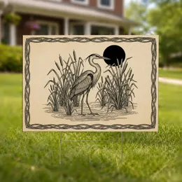 Heron Wading Bird Marsh Reeds Cattails Black Disc - Wildlife Lover Home Decor Gift Yard Sign