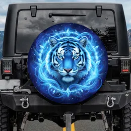 Electric Blue Siberian Tiger Head Swirling Energy Mist - Adventure Gear Gift Spare Tire Cover