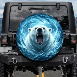 Polar Bear Roaring Fangs Arctic Ice Storm Glowing Eyes - Wildlife Lover Gift Spare Tire Cover