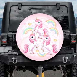 Unicorns Pink Mane Golden Horn Pastel Rainbows Golden Crowns - Unicorn Lover Gift Spare Tire Cover