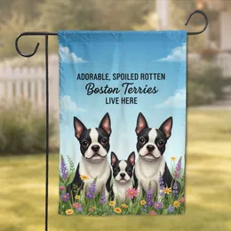 Boston Terriers Puppy Wildflowers Summer Sky - Pet Lover Home Decor Gift Garden Flag