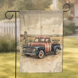 Vintage American Pickup Truck Stars Stripes Patriotic Home Decor Gift for American Veterans Garden Flag