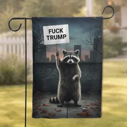 Standing Raccoon Protest Sign 'FUCK TRUMP' - Urban Political Statement Activist Gift Garden Flag