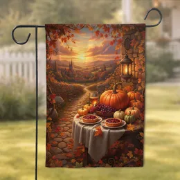 Autumn Harvest Still Life Village Sunset - Fall Home Decor Gift Garden Flag