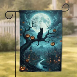 Black Cat Jack-o'-lanterns Haunted Village Halloween Home Decor Cat Lover Garden Flag