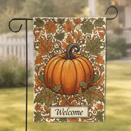 Orange Pumpkin Autumnal Vines Welcome Sign - Fall Home Decor Gift Garden Flag