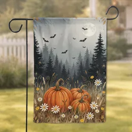 Heirloom Pumpkins Night Sky Forest Bats - Autumn Harvest Home Decor Gift Garden Flag
