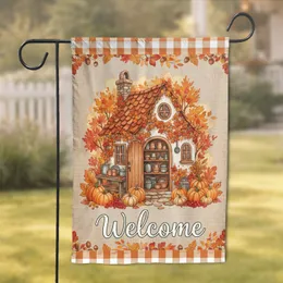 Rustic Autumn Cottage Welcome Harvest Gourds Pumpkins - Fall Home Decor Gift Garden Flag