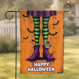 Witch Legs Tabby Cat Happy Halloween - Halloween Decor Gift Garden Flag
