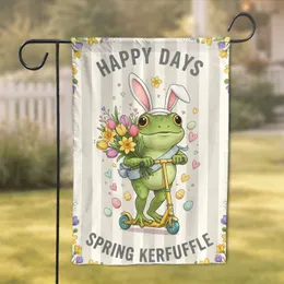 Frog Bunny Ears Scooter Spring Tulips Easter Eggs - Happy Days Spring Celebration Gift Garden Flag