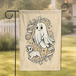 Ghost Character Dog On Leash With Flowing Sheet & Ribbons - Pet Lover Home Decor Gift Garden Flag