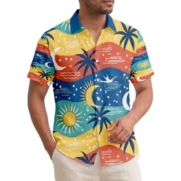 Suns Moons Palm Fronds Birds Tropical Scene - Beach Lifestyle Gift Hawaiian Shirt