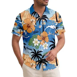 Palm Tree Volcano Ocean Hibiscus Aloha Hawaii - Tropical Island Travel Gift Hawaiian Shirt